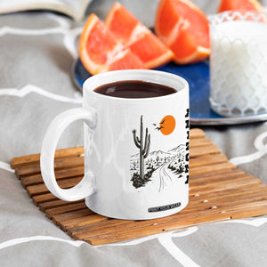 Retro Arizona Desert Road Sunset Graphic Coffee Mug Vintage Southwest Saguaro Cactus Travel Souvenir