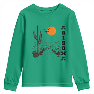 Retro Arizona Desert Road Sunset Graphic Youth Sweatshirt Vintage Southwest Saguaro Cactus Travel Souvenir