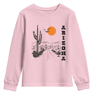 Retro Arizona Desert Road Sunset Graphic Youth Sweatshirt Vintage Southwest Saguaro Cactus Travel Souvenir