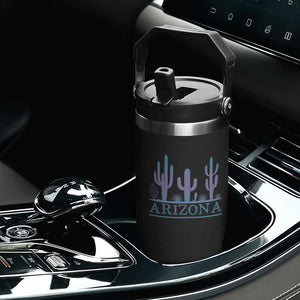 Retro Neon Silhouette Cactus Arizona Graphic Flip Straw Tumbler Modern Southwest Desert Aesthetic Travel Souvenir