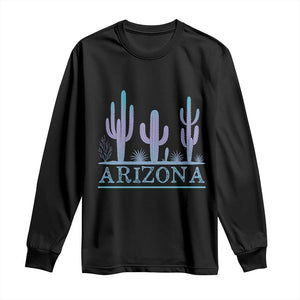 Retro Neon Silhouette Cactus Arizona Graphic Long Sleeve Shirt Modern Southwest Desert Aesthetic Travel Souvenir