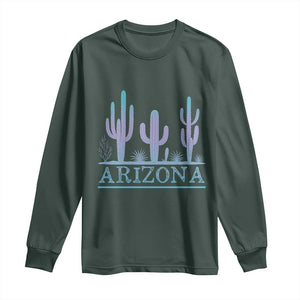 Retro Neon Silhouette Cactus Arizona Graphic Long Sleeve Shirt Modern Southwest Desert Aesthetic Travel Souvenir