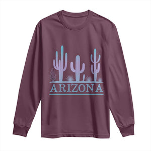 Retro Neon Silhouette Cactus Arizona Graphic Long Sleeve Shirt Modern Southwest Desert Aesthetic Travel Souvenir
