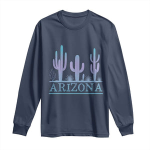 Retro Neon Silhouette Cactus Arizona Graphic Long Sleeve Shirt Modern Southwest Desert Aesthetic Travel Souvenir