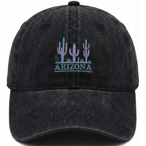 Retro Neon Silhouette Cactus Arizona Graphic Washed Cotton Baseball Cap Modern Southwest Desert Aesthetic Travel Souvenir