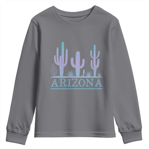 Retro Neon Silhouette Cactus Arizona Graphic Youth Sweatshirt Modern Southwest Desert Aesthetic Travel Souvenir