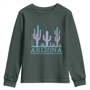 Retro Neon Silhouette Cactus Arizona Graphic Youth Sweatshirt Modern Southwest Desert Aesthetic Travel Souvenir