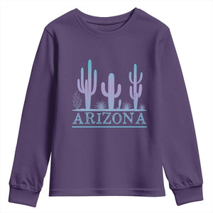 Retro Neon Silhouette Cactus Arizona Graphic Youth Sweatshirt Modern Southwest Desert Aesthetic Travel Souvenir