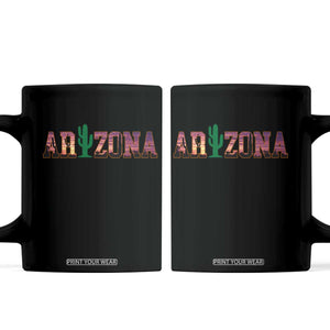 Scenic Arizona Sunset Landscape Graphic Coffee Mug Southwest Saguaro Cactus Letters Travel Souvenir