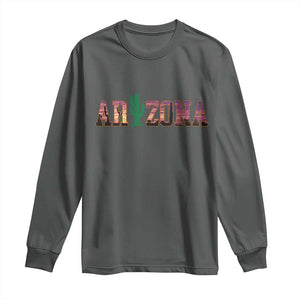 Scenic Arizona Sunset Landscape Graphic Long Sleeve Shirt Southwest Saguaro Cactus Letters Travel Souvenir