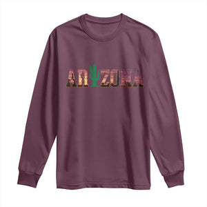 Scenic Arizona Sunset Landscape Graphic Long Sleeve Shirt Southwest Saguaro Cactus Letters Travel Souvenir