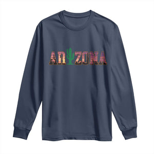 Scenic Arizona Sunset Landscape Graphic Long Sleeve Shirt Southwest Saguaro Cactus Letters Travel Souvenir