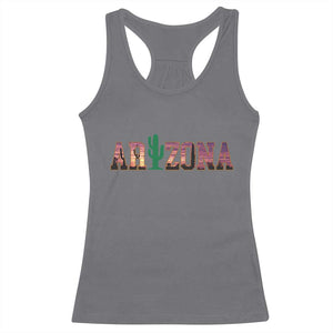 Scenic Arizona Sunset Landscape Graphic Racerback Tank Top Southwest Saguaro Cactus Letters Travel Souvenir