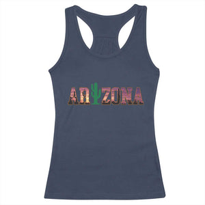 Scenic Arizona Sunset Landscape Graphic Racerback Tank Top Southwest Saguaro Cactus Letters Travel Souvenir