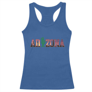 Scenic Arizona Sunset Landscape Graphic Racerback Tank Top Southwest Saguaro Cactus Letters Travel Souvenir