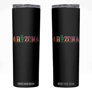 Scenic Arizona Sunset Landscape Graphic Skinny Tumbler Southwest Saguaro Cactus Letters Travel Souvenir