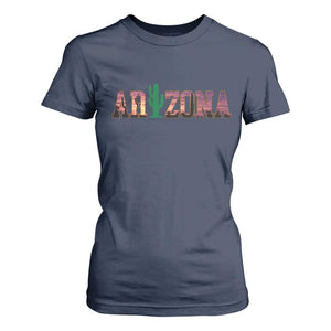 Scenic Arizona Sunset Landscape Graphic T Shirt For Women Southwest Saguaro Cactus Letters Travel Souvenir