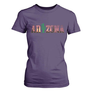 Scenic Arizona Sunset Landscape Graphic T Shirt For Women Southwest Saguaro Cactus Letters Travel Souvenir