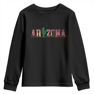 Scenic Arizona Sunset Landscape Graphic Youth Sweatshirt Southwest Saguaro Cactus Letters Travel Souvenir