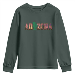 Scenic Arizona Sunset Landscape Graphic Youth Sweatshirt Southwest Saguaro Cactus Letters Travel Souvenir