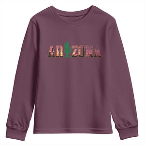 Scenic Arizona Sunset Landscape Graphic Youth Sweatshirt Southwest Saguaro Cactus Letters Travel Souvenir