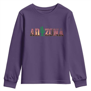 Scenic Arizona Sunset Landscape Graphic Youth Sweatshirt Southwest Saguaro Cactus Letters Travel Souvenir