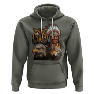Native American Hoodie Indigenous American Indian Chief With Tiger Wolf American Eagle TS02 Military Green Printyourwear