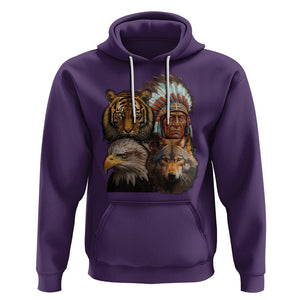 Native American Hoodie Indigenous American Indian Chief With Tiger Wolf American Eagle TS02 Purple Printyourwear