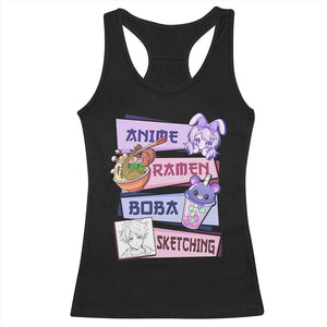 Anime Ramen Boba Sketching Racerback Tank Top Kawaii Girl Bubble Tea Otaku Manga Lover Japanese Pop Culture TS02 Black Print Your Wear