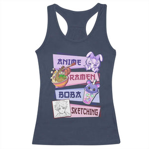Anime Ramen Boba Sketching Racerback Tank Top Kawaii Girl Bubble Tea Otaku Manga Lover Japanese Pop Culture TS02 Navy Print Your Wear