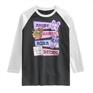 Anime Ramen Boba Sketching Raglan Shirt Kawaii Girl Bubble Tea Otaku Manga Lover Japanese Pop Culture TS02 Black White Print Your Wear