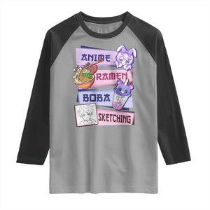 Anime Ramen Boba Sketching Raglan Shirt Kawaii Girl Bubble Tea Otaku Manga Lover Japanese Pop Culture TS02 Sport Gray Black Print Your Wear