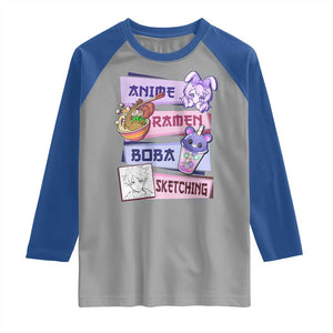Anime Ramen Boba Sketching Raglan Shirt Kawaii Girl Bubble Tea Otaku Manga Lover Japanese Pop Culture TS02 Sport Gray Royal Print Your Wear