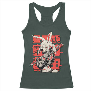 Anime Manga Cyberpunk Racerback Tank Top Techwear Harajuku Style Bunny Girl TS02 Dark Forest Green Print Your Wear