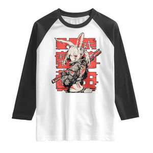 Anime Manga Cyberpunk Raglan Shirt Techwear Harajuku Style Bunny Girl TS02 White Black Print Your Wear