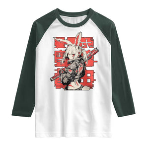 Anime Manga Cyberpunk Raglan Shirt Techwear Harajuku Style Bunny Girl TS02 White Dark Forest Green Print Your Wear