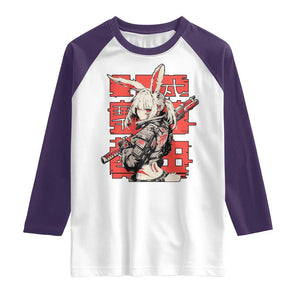 Anime Manga Cyberpunk Raglan Shirt Techwear Harajuku Style Bunny Girl TS02 White Purple Print Your Wear