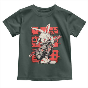Anime Manga Cyberpunk Toddler T Shirt Techwear Harajuku Style Bunny Girl TS02 Dark Forest Green Print Your Wear
