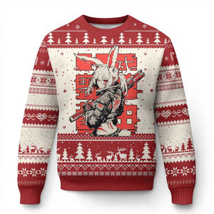 Anime Manga Cyberpunk Ugly Christmas Sweater Techwear Harajuku Style Bunny Girl TS02 Red Print Your Wear