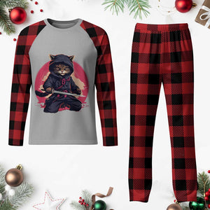 Japanese Ninja Cat Plaid Pajama Set Ancient Japan Warrior Samurai Tattoo Kawaii Vintage TS02 Buffalo Plaid Print Your Wear