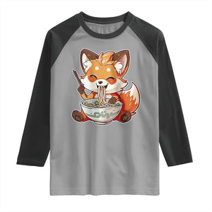 Kawaii Fox Ramen Japanese Raglan Shirt Japanese Anime Otaku Manga Cute Graphic TS02 Sport Gray Black Print Your Wear