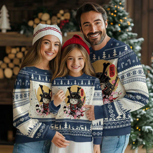 Japanese Samurai Cat Ugly Christmas Sweater Ancient Ninja Kitten Warrior Tattoo Kawaii Otaku Retro TS02 Navy Print Your Wear