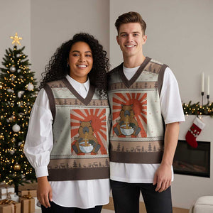 Kawaii Capybara Ramen V-Neck Knit Sweater Vest Cute Capy Meme Japanese Noodles Lover TS02 Mocha Mousse Print Your Wear