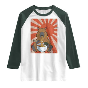 Kawaii Capybara Ramen Raglan Shirt Cute Capy Meme Japanese Noodles Lover TS02 White Dark Forest Green Print Your Wear