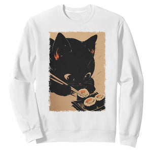 Kawaii Cat Eating Sushi Sweatshirt Japanese Anime Manga Otaku Retro Vintage Graphic TS02 White Print Your Wear