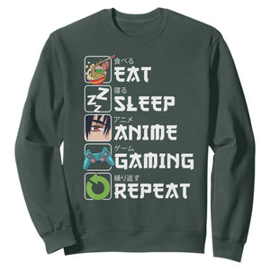 Eat Sleep Anime Gaming Repeat Sweatshirt Kawaii Otaku Gamer Manga Lover TS02 Dark Forest Green Print Your Wear