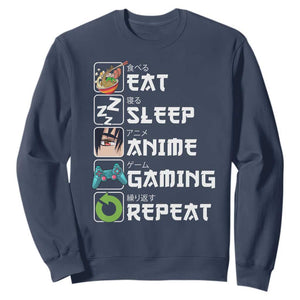 Eat Sleep Anime Gaming Repeat Sweatshirt Kawaii Otaku Gamer Manga Lover TS02 Navy Print Your Wear