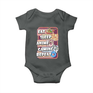 Eat Sleep Anime Gaming Repeat Baby Onesie Kawaii Otaku Manga Ramen Lover TS02 Dark Heather Print Your Wear