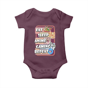 Eat Sleep Anime Gaming Repeat Baby Onesie Kawaii Otaku Manga Ramen Lover TS02 Maroon Print Your Wear
