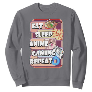 Eat Sleep Anime Gaming Repeat Sweatshirt Kawaii Otaku Manga Ramen Lover TS02 Charcoal Print Your Wear